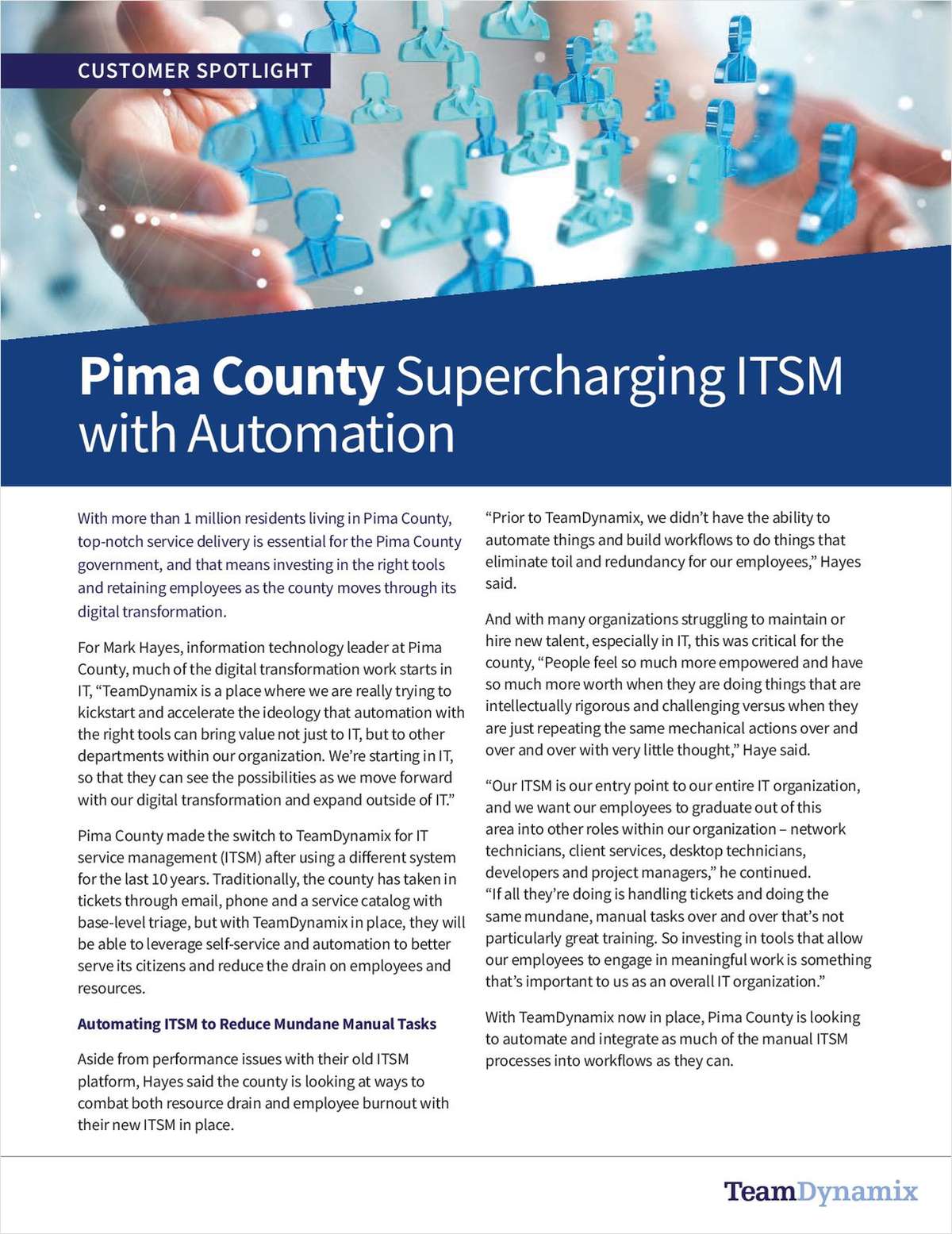 Pima County Supercharging ITSM with Automation, Free TeamDynamix eBook