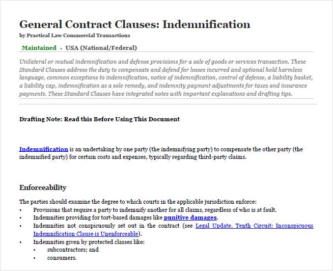 "tips for drafting effective indemnification clauses"