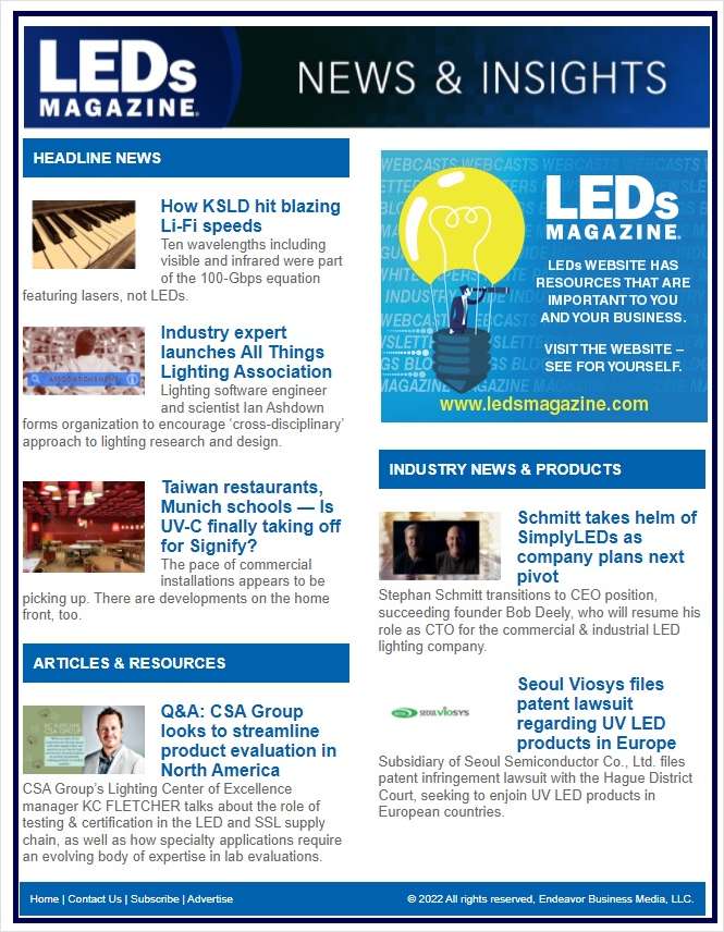 News & Insights newsletter from LEDs Magazine
