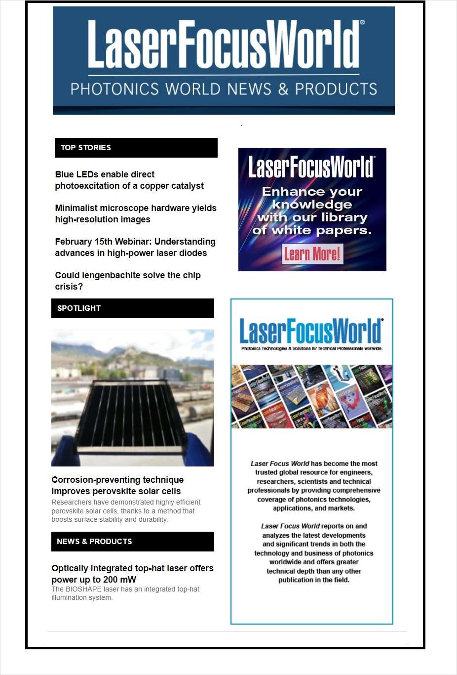 LFW's Photonics News & Products: Global Report newsletter