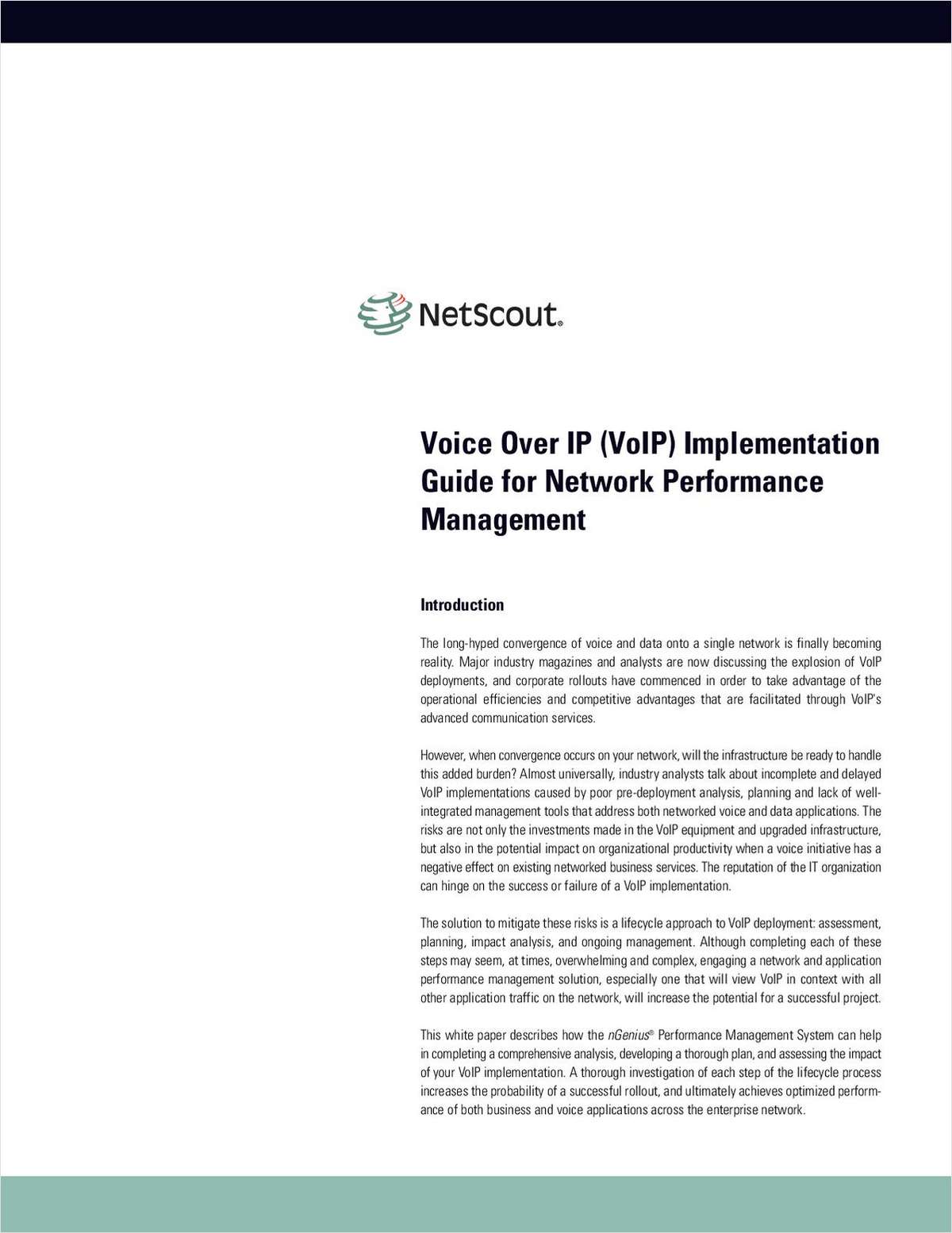 Voice Over IP (VoIP) Implementation Guide for Network Performance Management