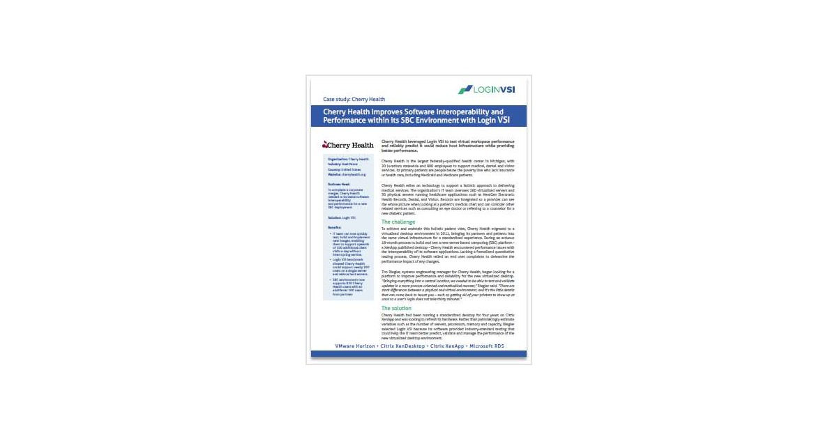 Cherry Health Improves VDI Software Interoperability and Performance