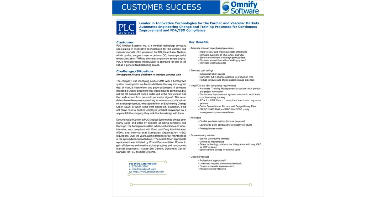 Medical Device Case Study: Ensure Successful FDA/ISO Audits with PLM Software