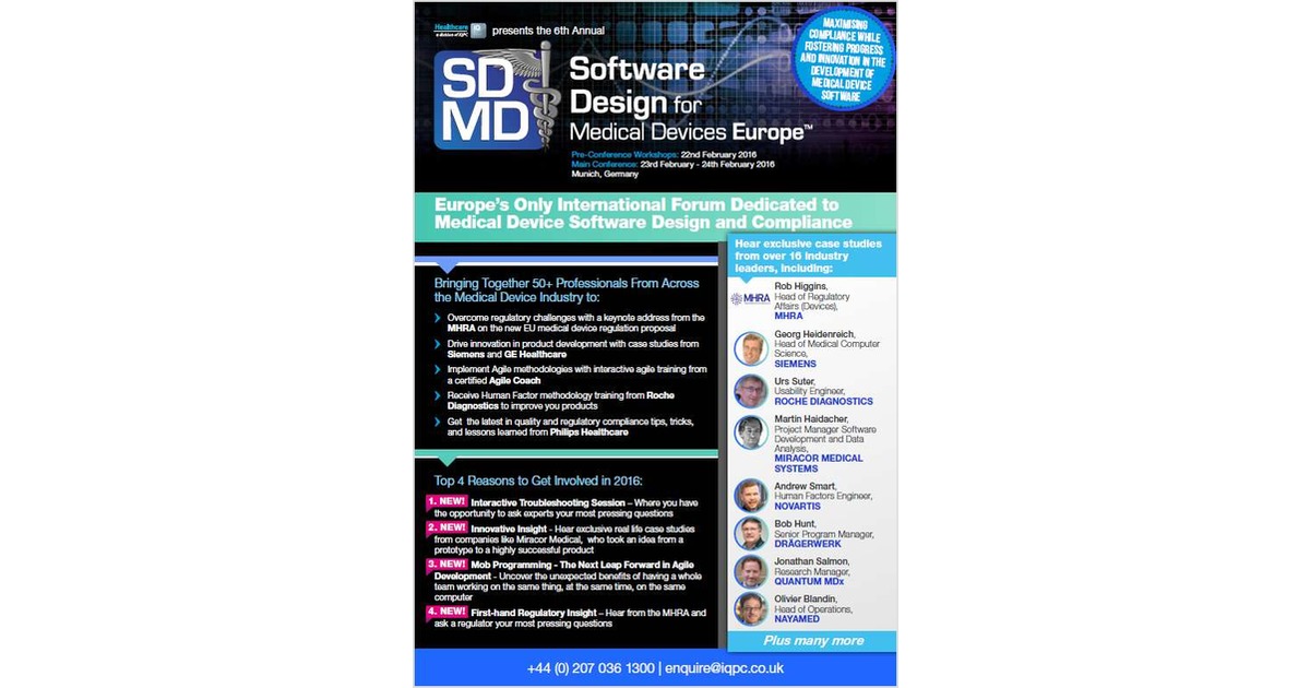 Software Design for Medical Devices exclusive case studies, from over 16 industry leaders, including: MHRA, Siemens, Novartis, and Roche Diagnostics!