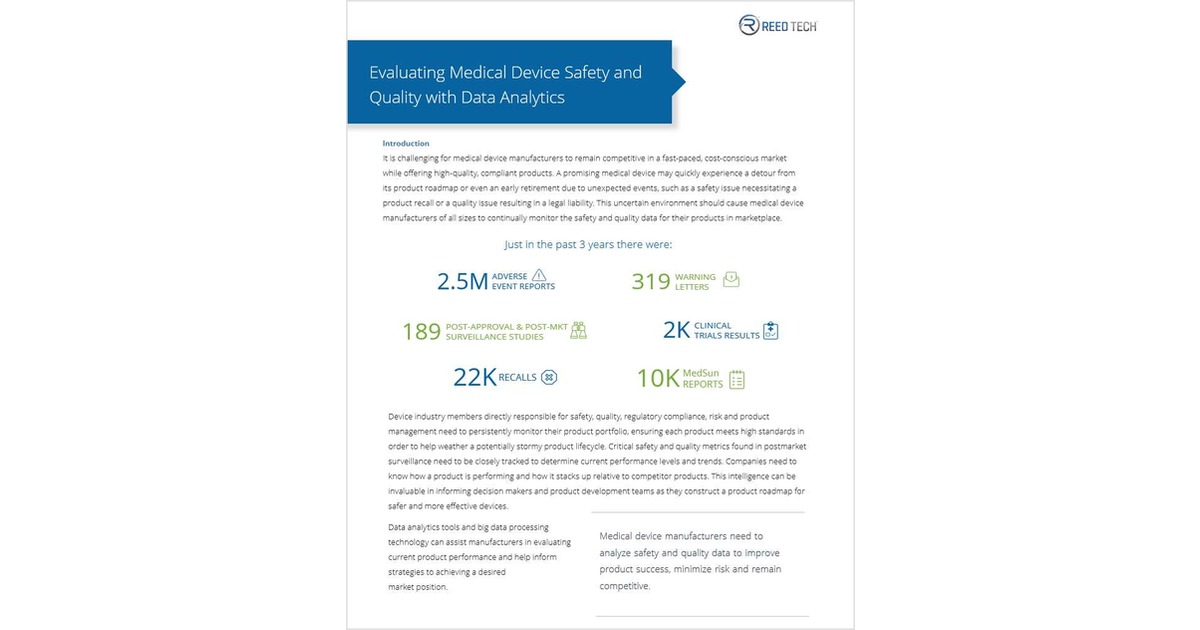 Evaluating Medical Device Safety and Quality with Data Analytics