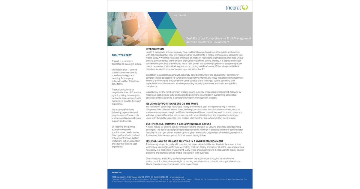Best Practices: Comprehensive Print Management Across a Healthcare Environment