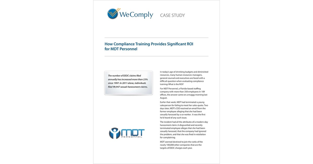 Receive your complimentary Compliance Training ROI case study today!