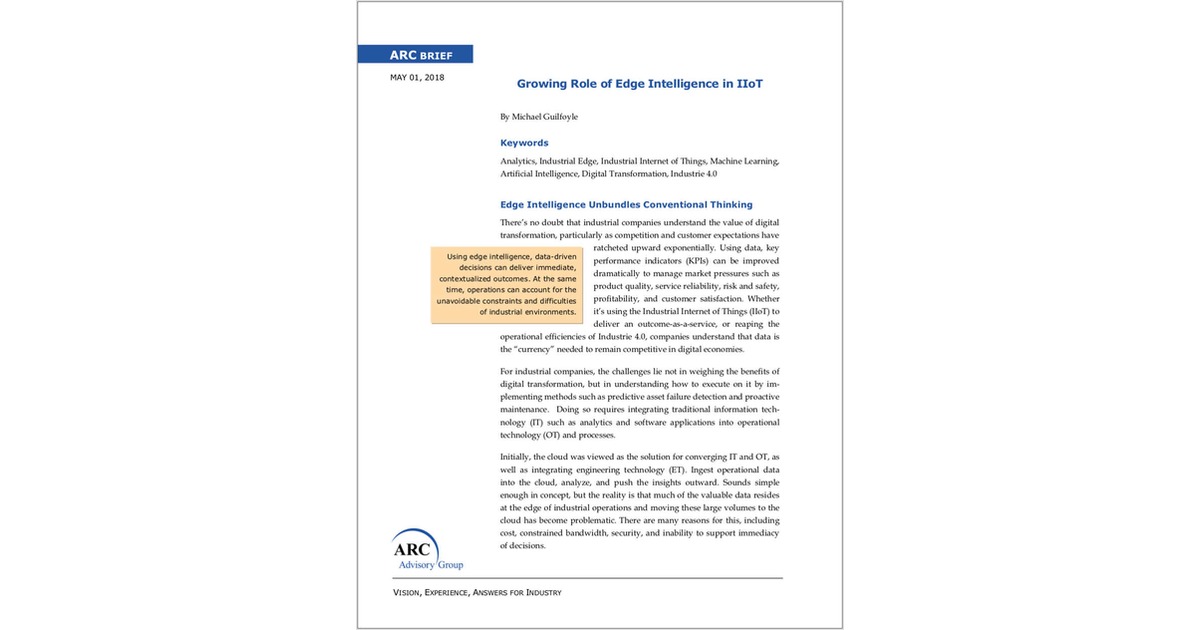 5 Hottest Topics in Edge Intelligence, Report by ARC Advisory Group