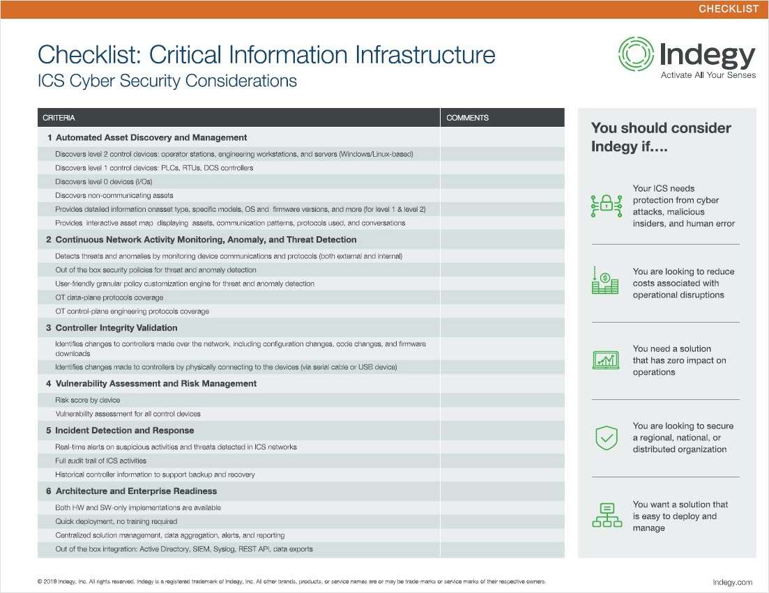 Industrial Cyber Security Readiness Checklist