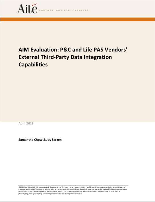P&C and Life PAS Vendors' External Third-Party Data Integration Capabilities