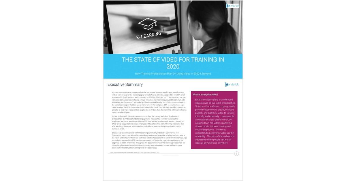 THE STATE OF VIDEO FOR TRAINING IN 2020