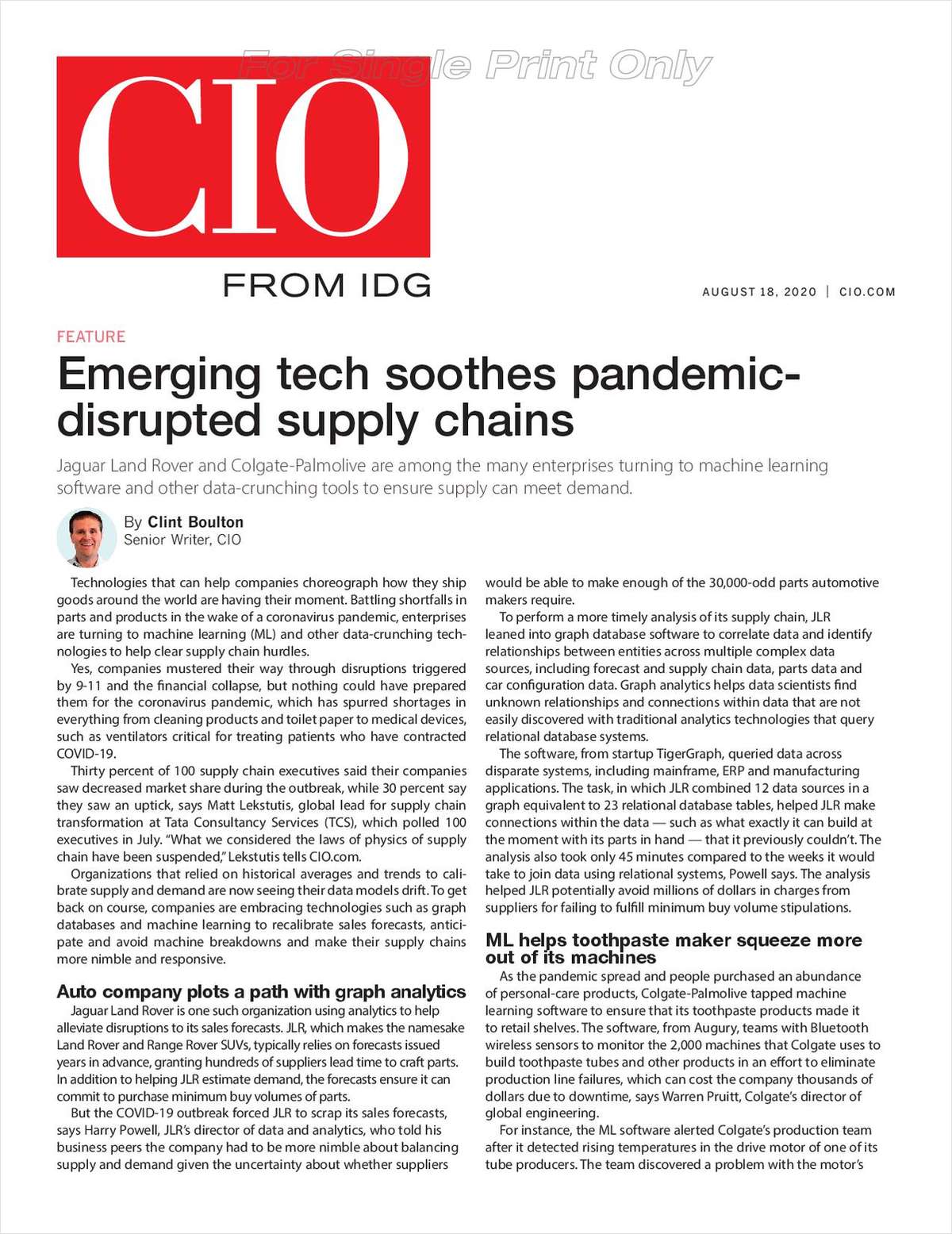 CIO Magazine: Emerging Tech Sooths Pandemic Disrupted Supply Chains