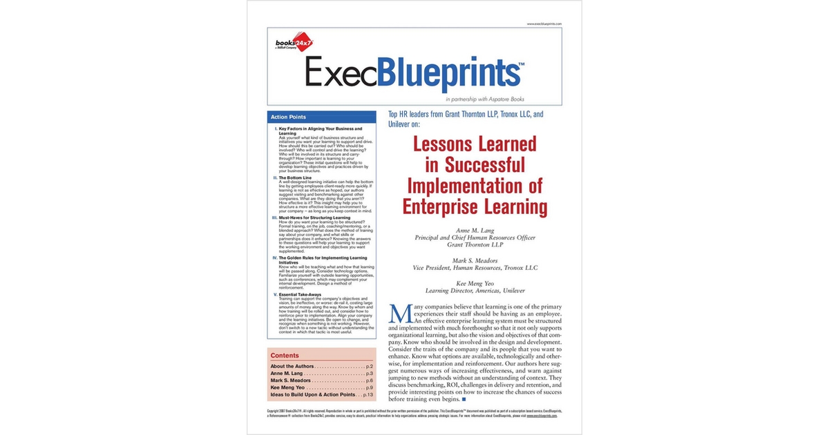 Lessons Learned In Successful Implementation of Enterprise Learning