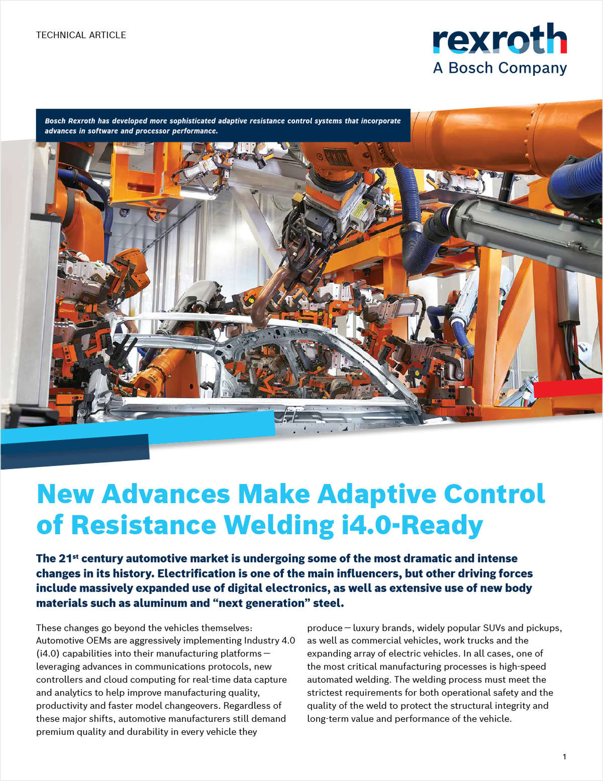 New Advances Make Adaptive Control of Resistance Welding i4.0-Ready