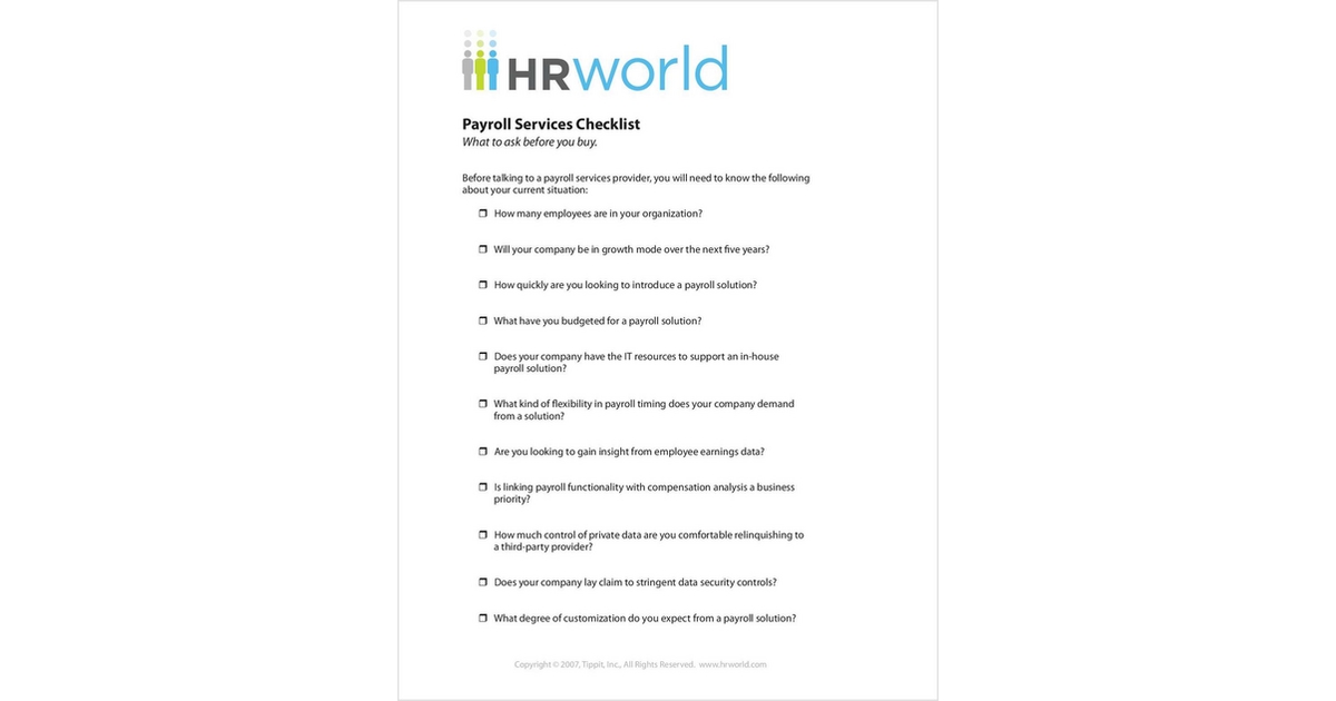 The HR World Payroll Services Checklist