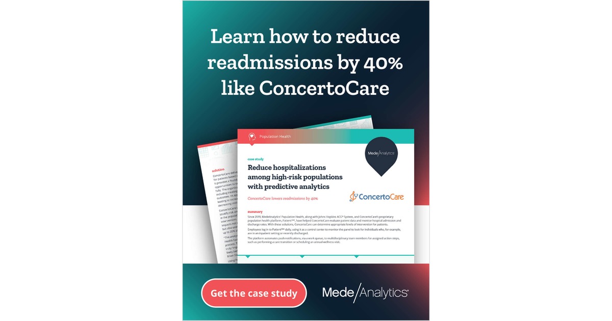 ConcertoCare reduces admission rates by 47%, improves healthcare quality, outcomes with population health analytics