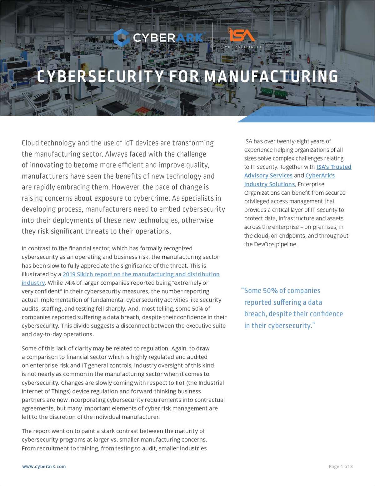 Cybersecurity for Manufacturing