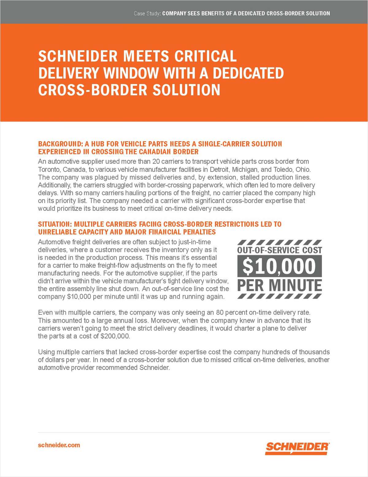 Schneider Works with Automotive Supplier to Save MILLIONS by Flexing to Meet Capacity and Delivery Needs