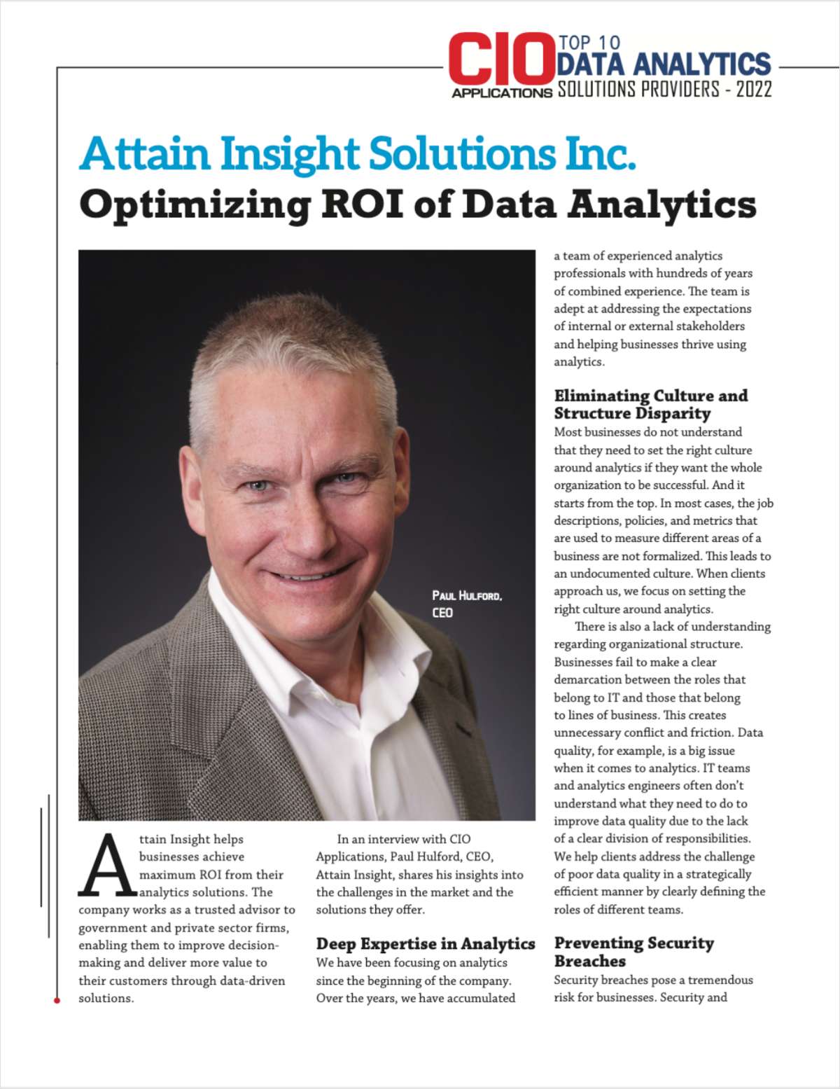 Attain Insight: Optimizing ROI of Data Analytics