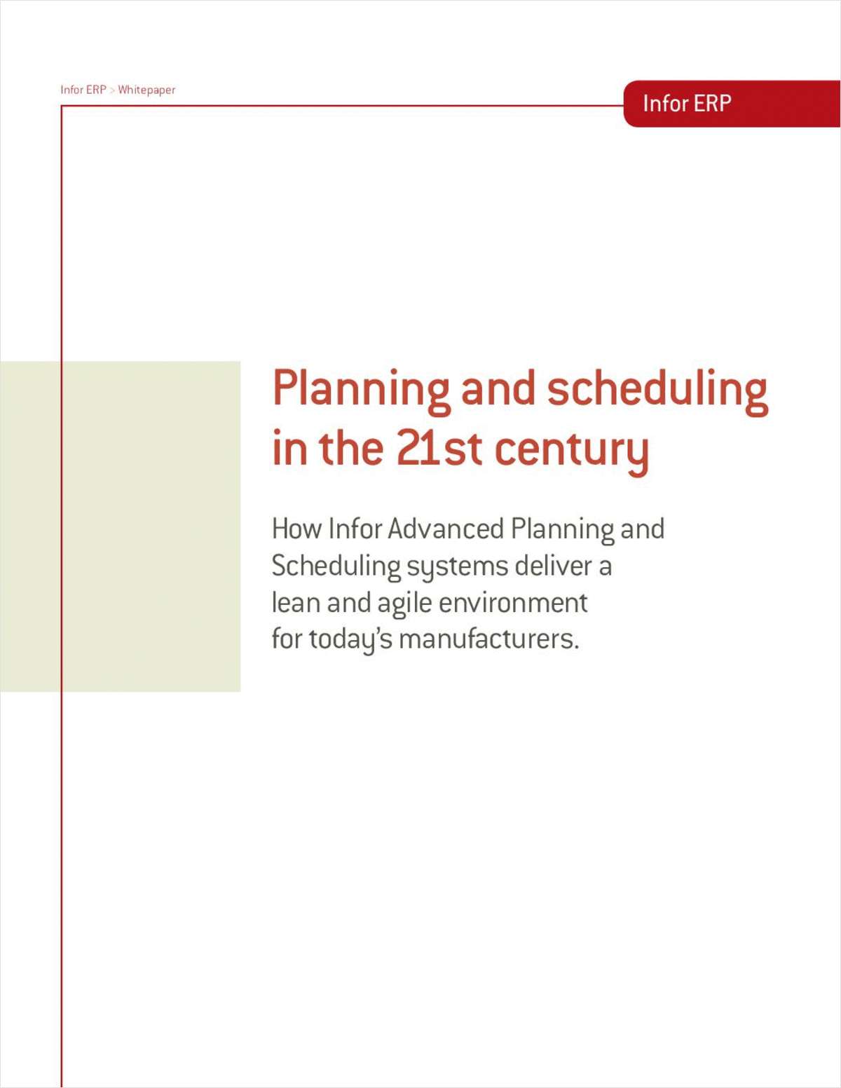 Advanced Planning & Scheduling in the 21st Century