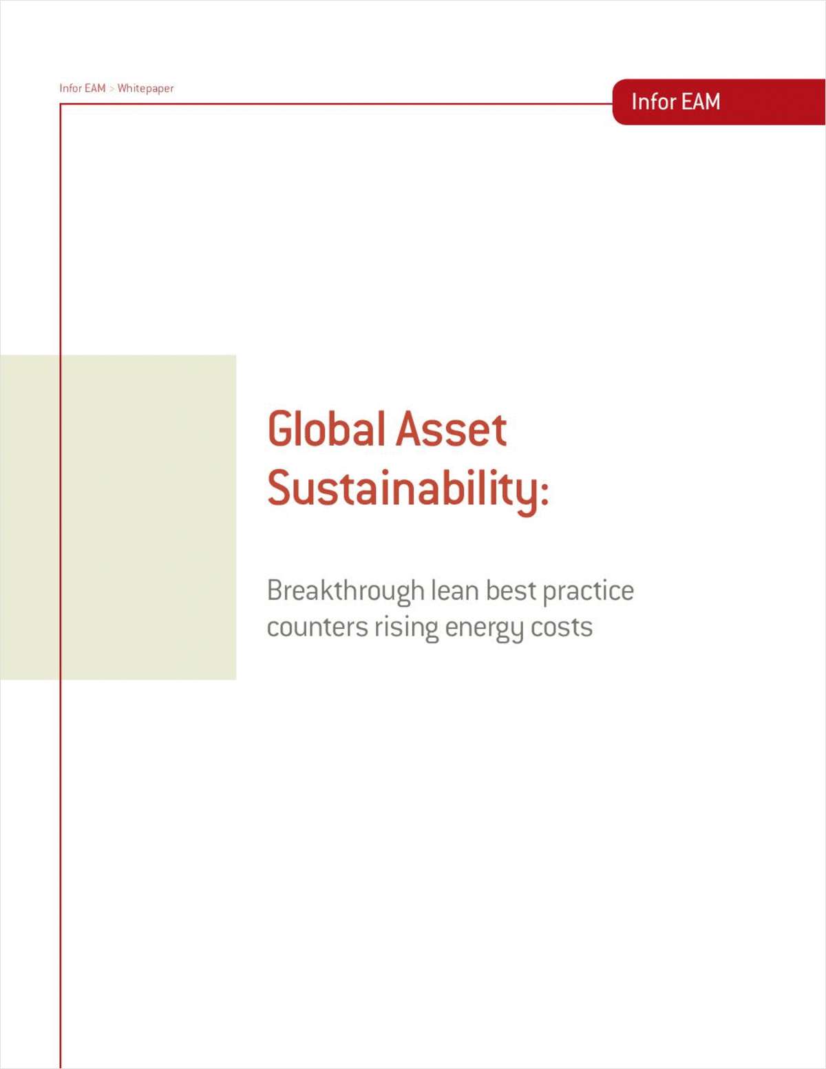 Global Asset Sustainability: Breakthrough Lean Best Practice Counters Rising Energy Costs