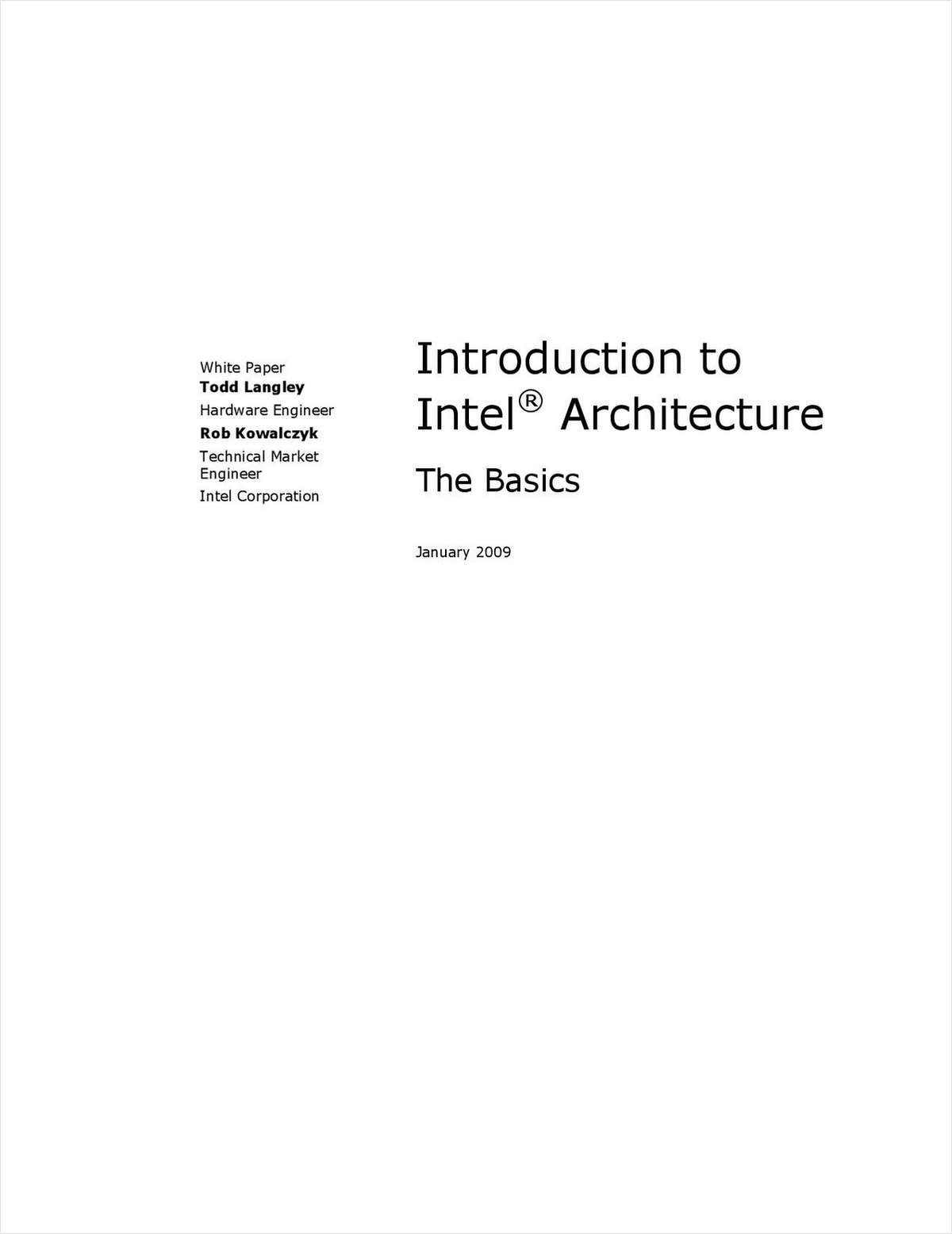 An Introduction to Intel® Architecture: The Basics