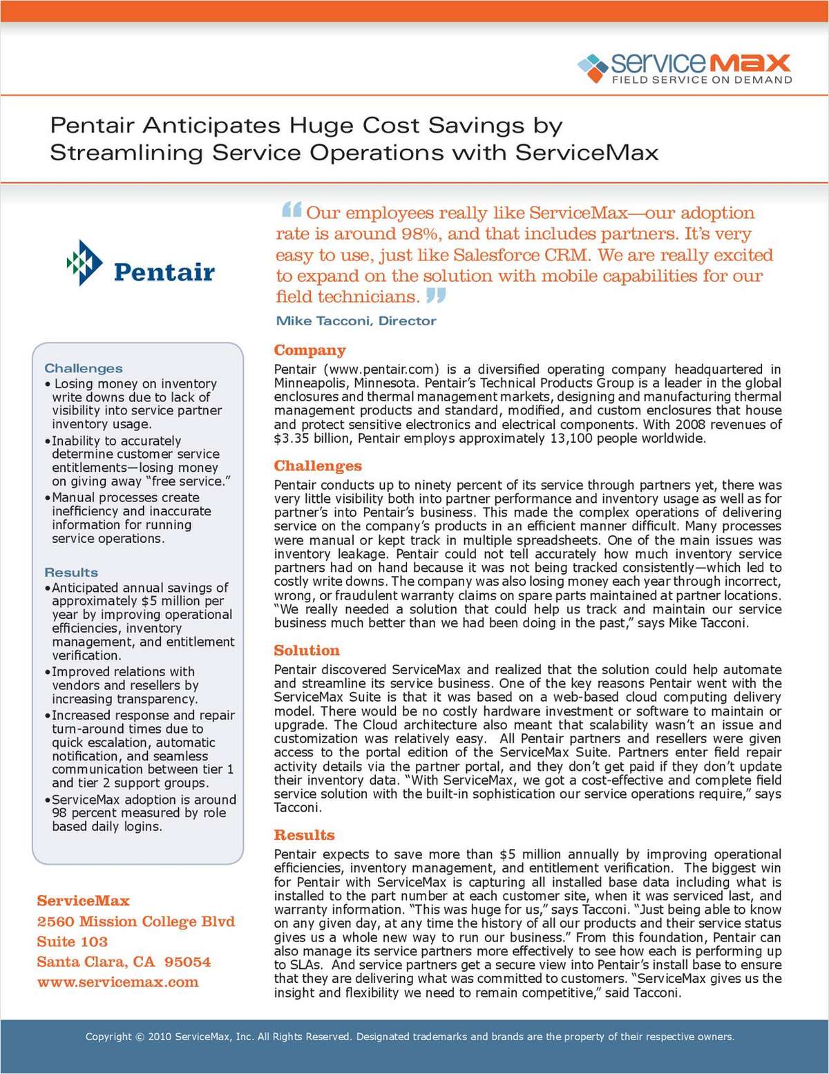 Pentair Improves Service Operations with a New On-Demand Solution
