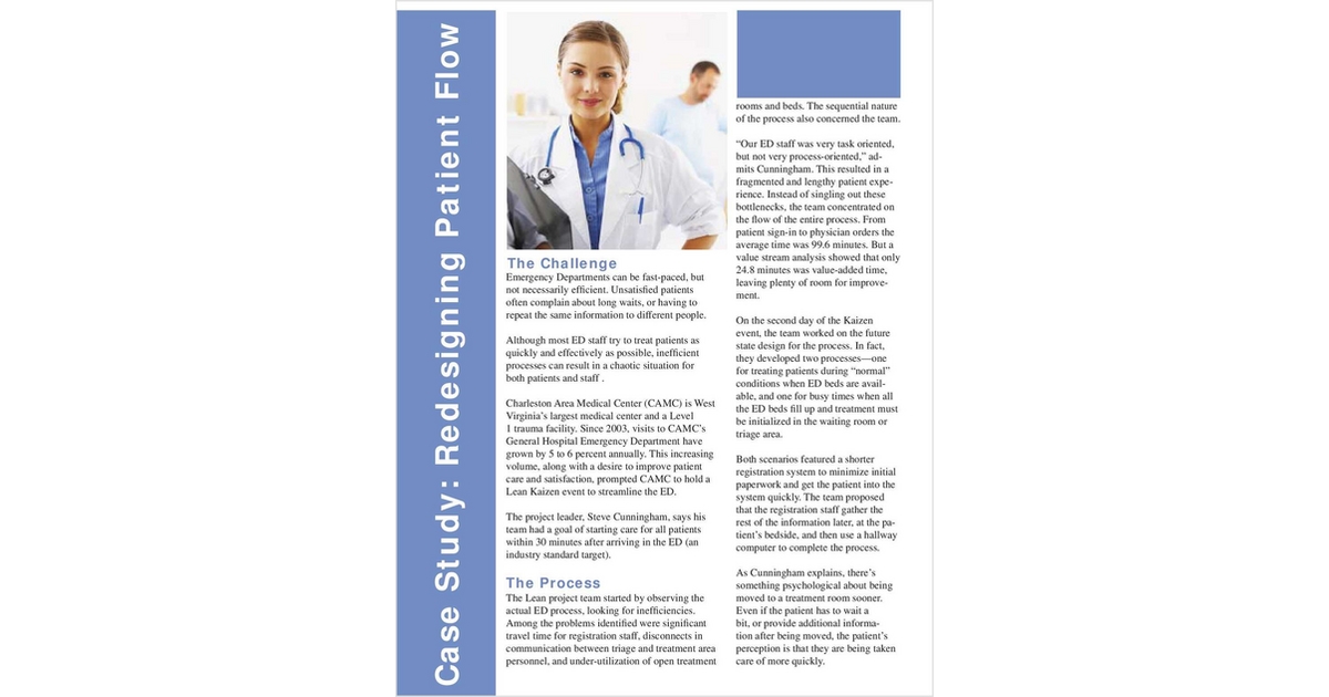 Six Sigma and Redesigning Patient Flow