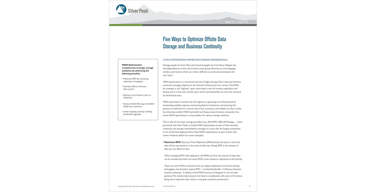 Five Ways to Optimize Offsite Storage and Business Continuity A WAN
