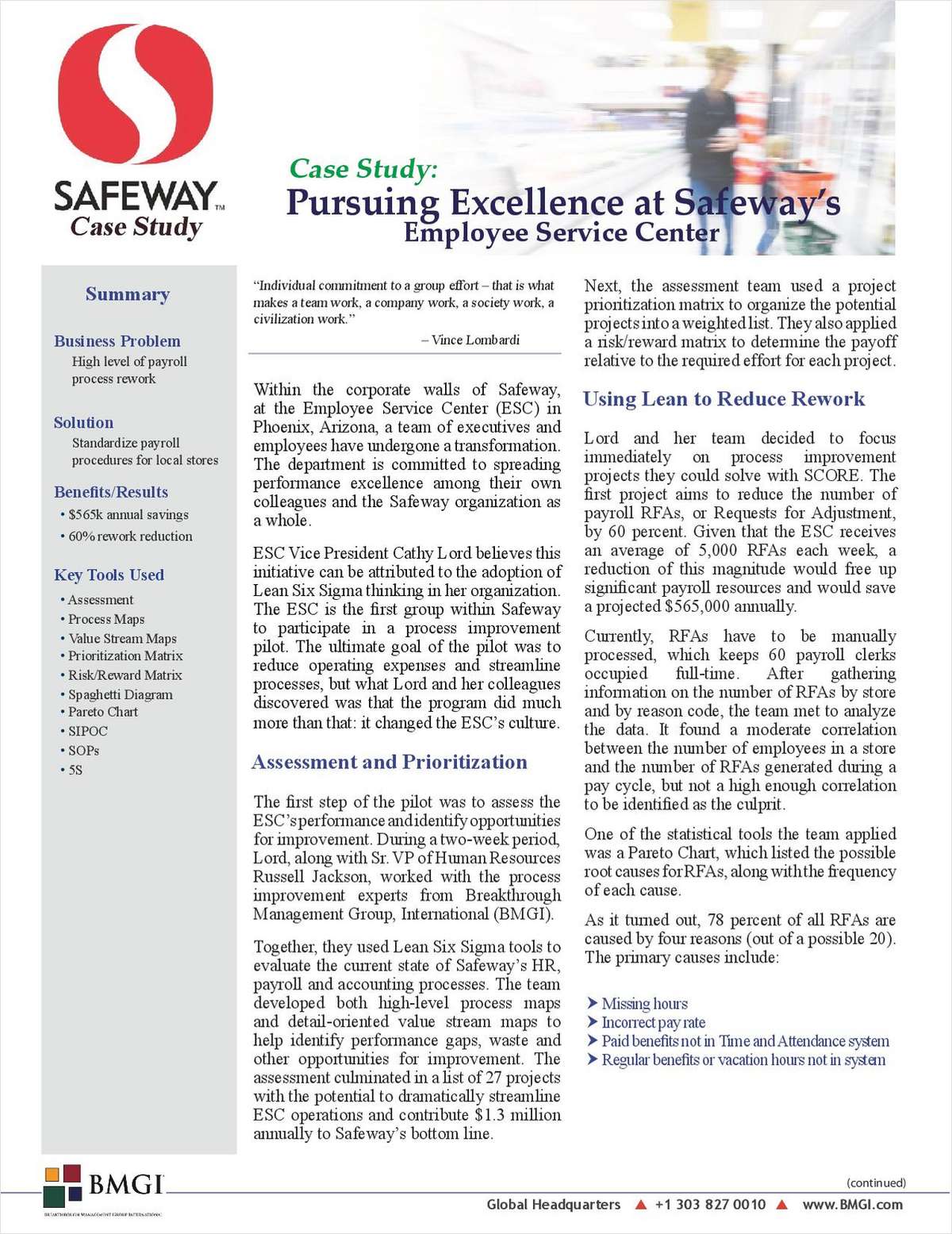 Case Study: Pursuing Excellence at Safeway's Employee Service Center