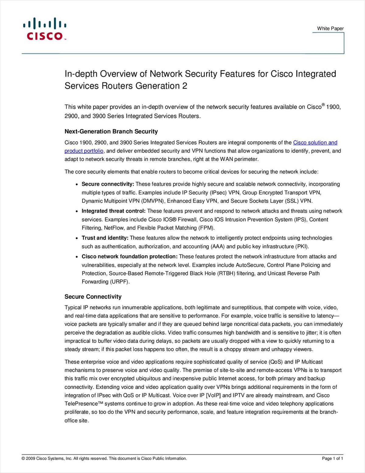 Network Security Features for Cisco Integrated Services Routers