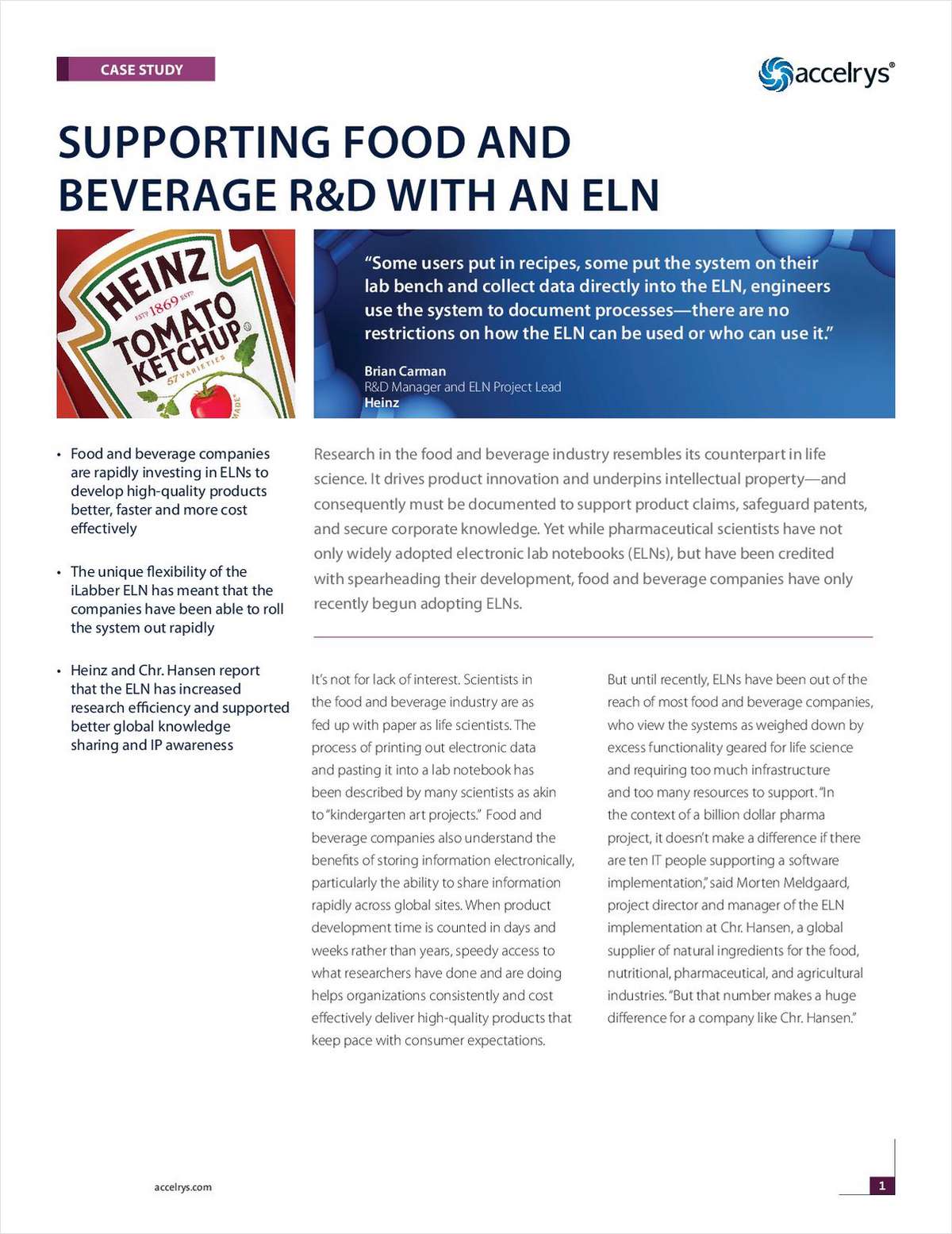 Supporting Food & Beverage Research with an Electronic Lab Notebook