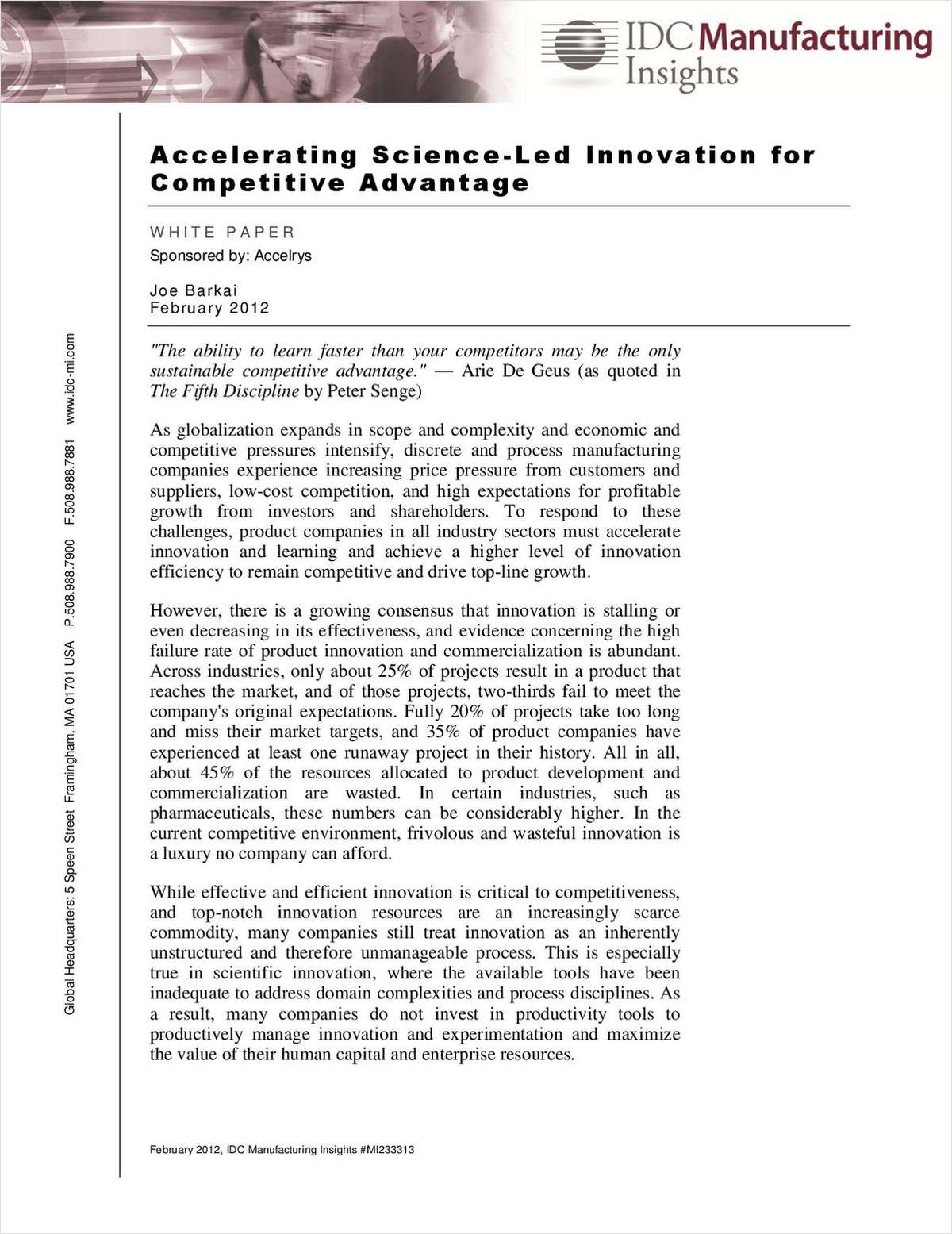 IDC Manufacturing Insights: Accelerating Science-Led Innovation for Competitive Advantage