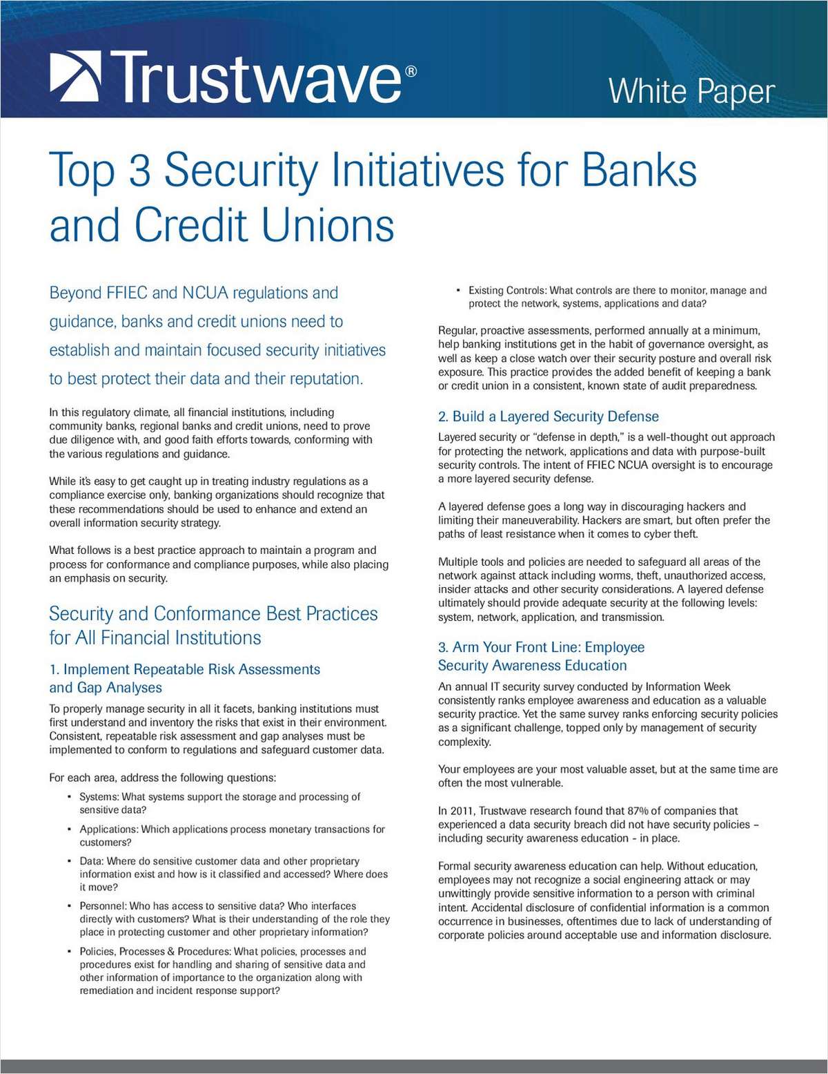 Top 3 Security Initiatives for Banks and Credit Unions