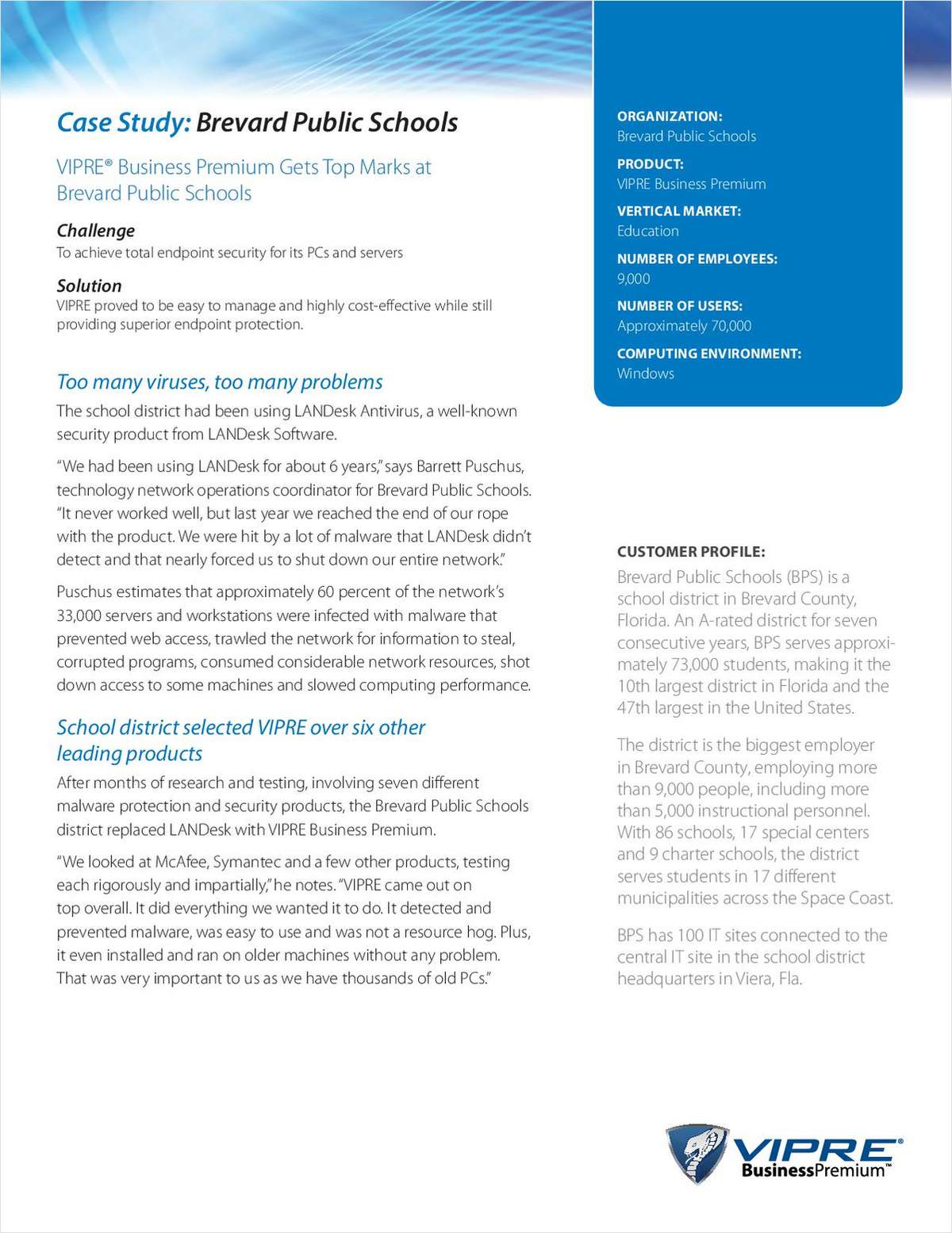 VIPRE Case Study: Brevard Public Schools