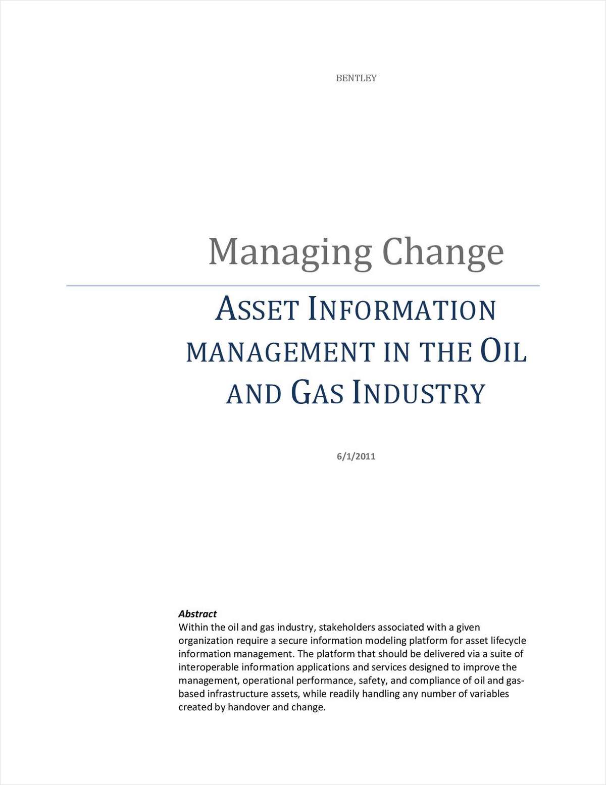 Managing Change – Asset Information Management in the Oil & Gas Industry