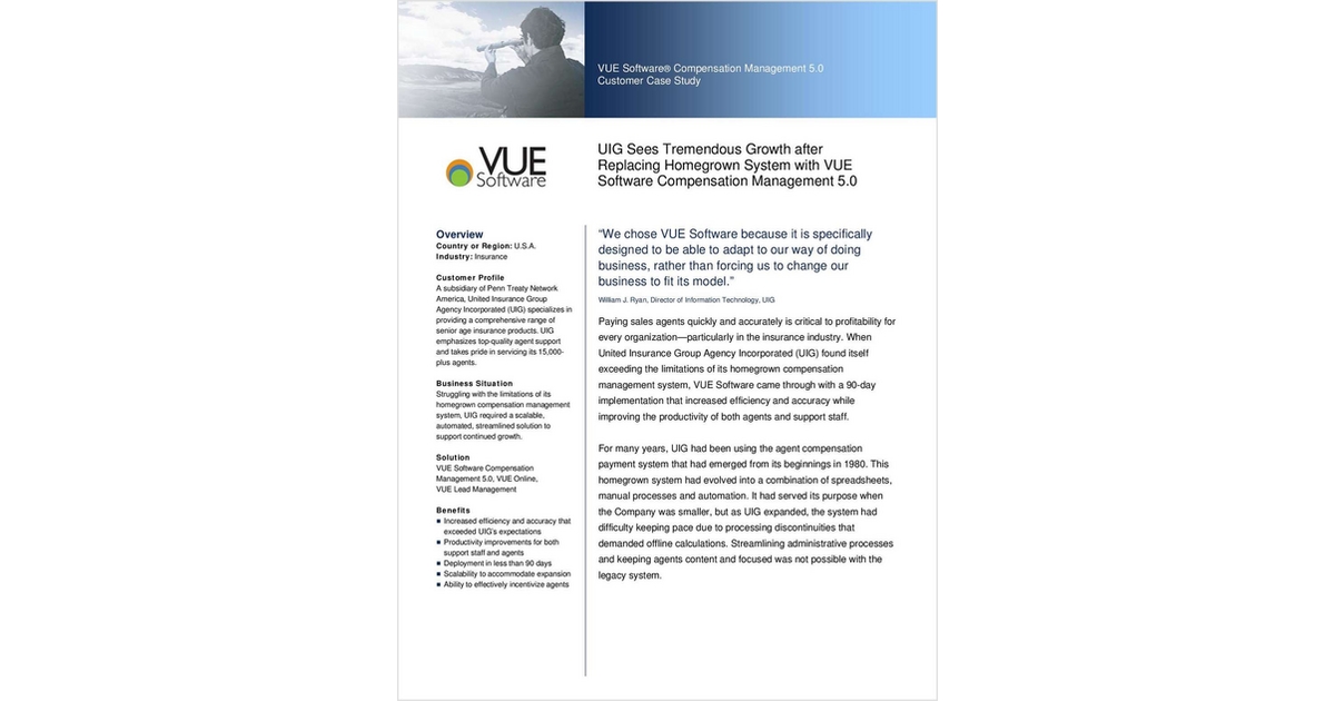 UIG Sees Tremendous Growth after Replacing Homegrown System with VUE Software Compensation Management 5.0