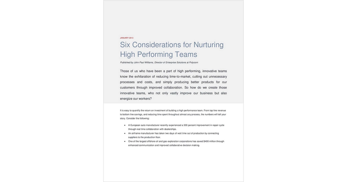 Six Best Practices for Nurturing High Performing Teams