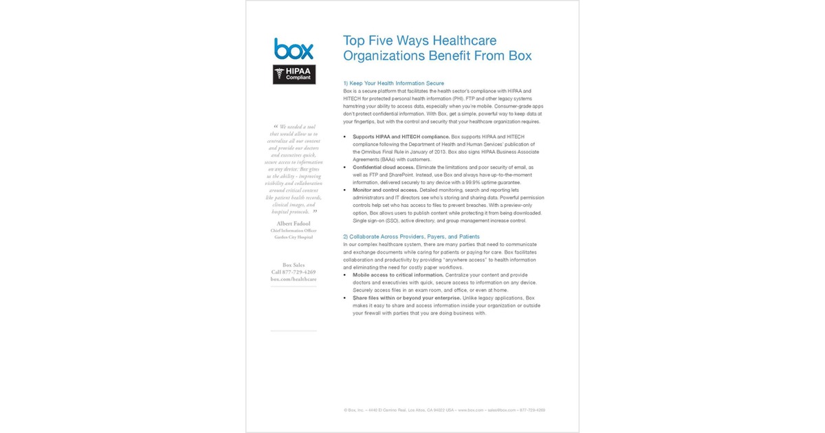 Top 5 Ways HCOs Benefit from Box