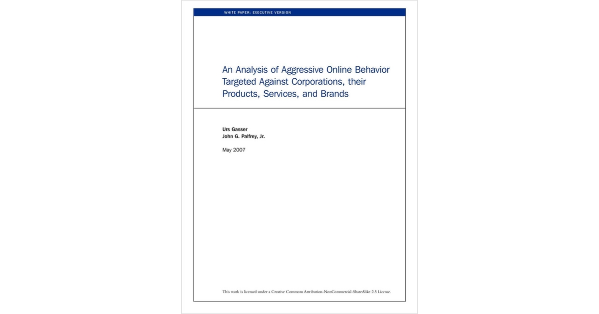 An Analysis of Aggressive Online Behavior Targeted Against Corporations, their Products, Services, and Brands