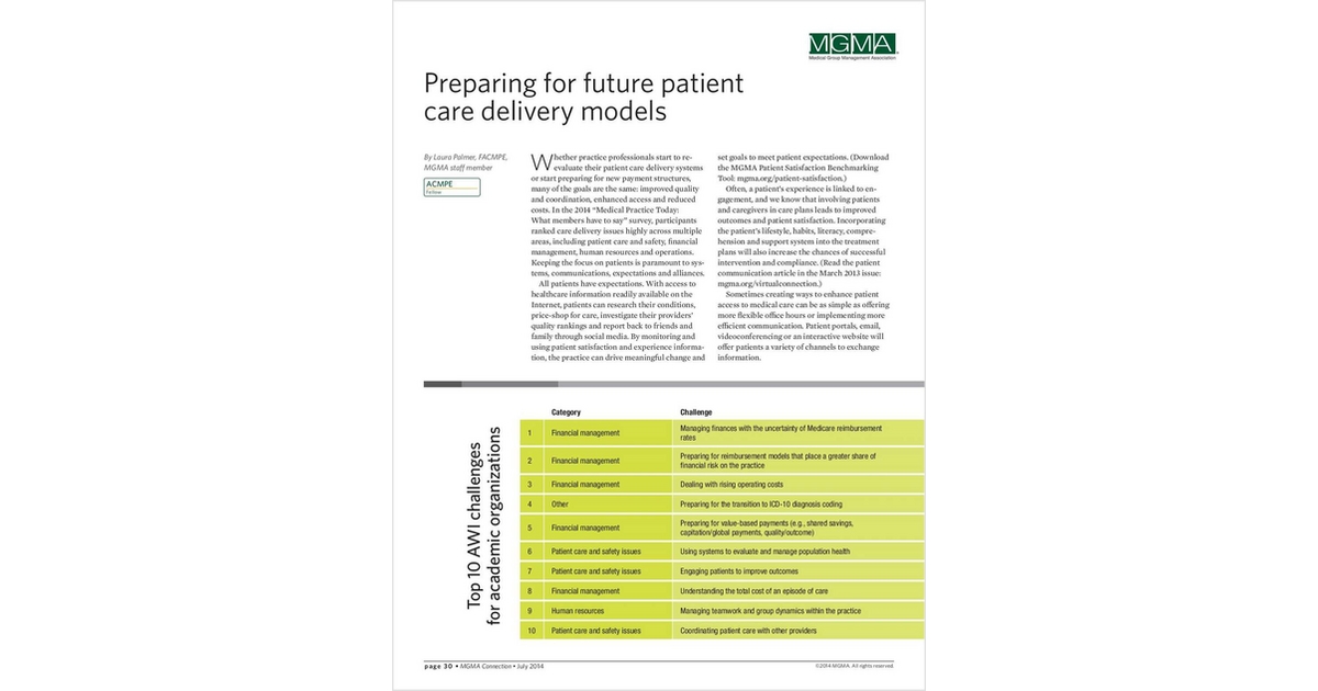 Preparing for future patient care delivery models