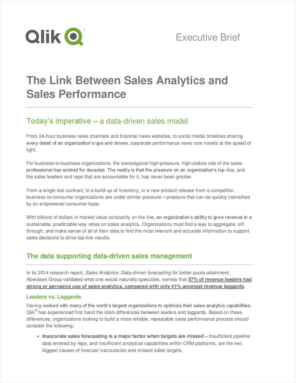 Qlik Executive Brief: The Link Between Sales Analytics and Sales Performance