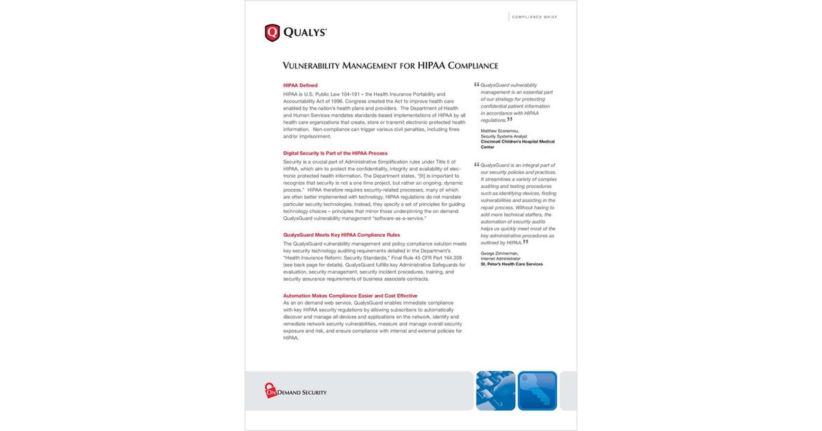 Vulnerability Management for HIPAA Compliance