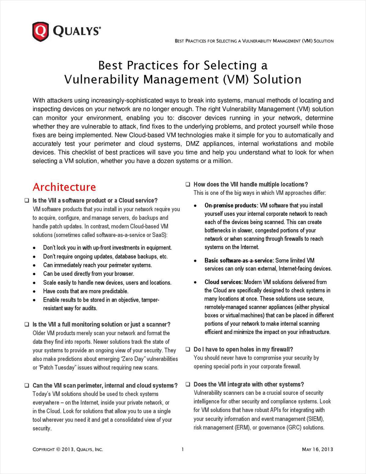 Best Practices for Selecting a Vulnerability Management (VM) Solution