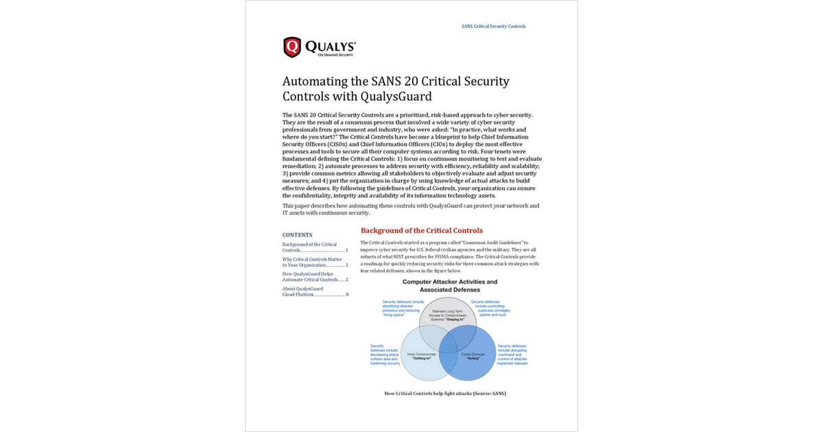 Automating the SANS 20 Critical Security Controls with QualysGuard Free