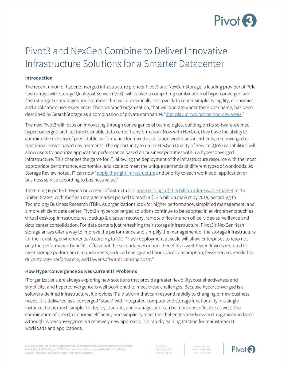 Pivot3 and NexGen Combine to Deliver Innovative, Smart Datacenter Infrastructure