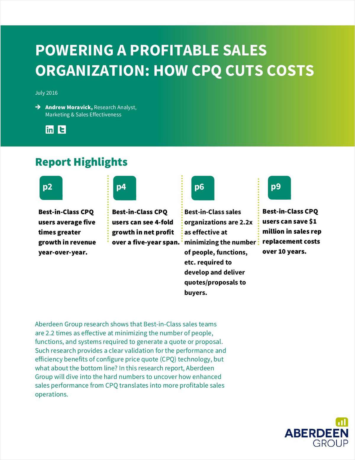 Aberdeen Report: Powering a Profitable Sales Organization: How CPQ Cuts Costs