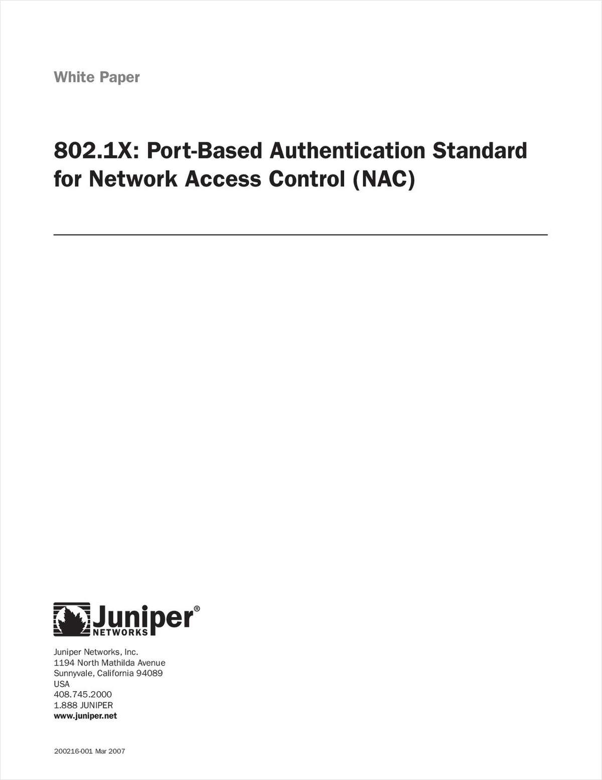 802.1X Authentication Standard for Network Access Control