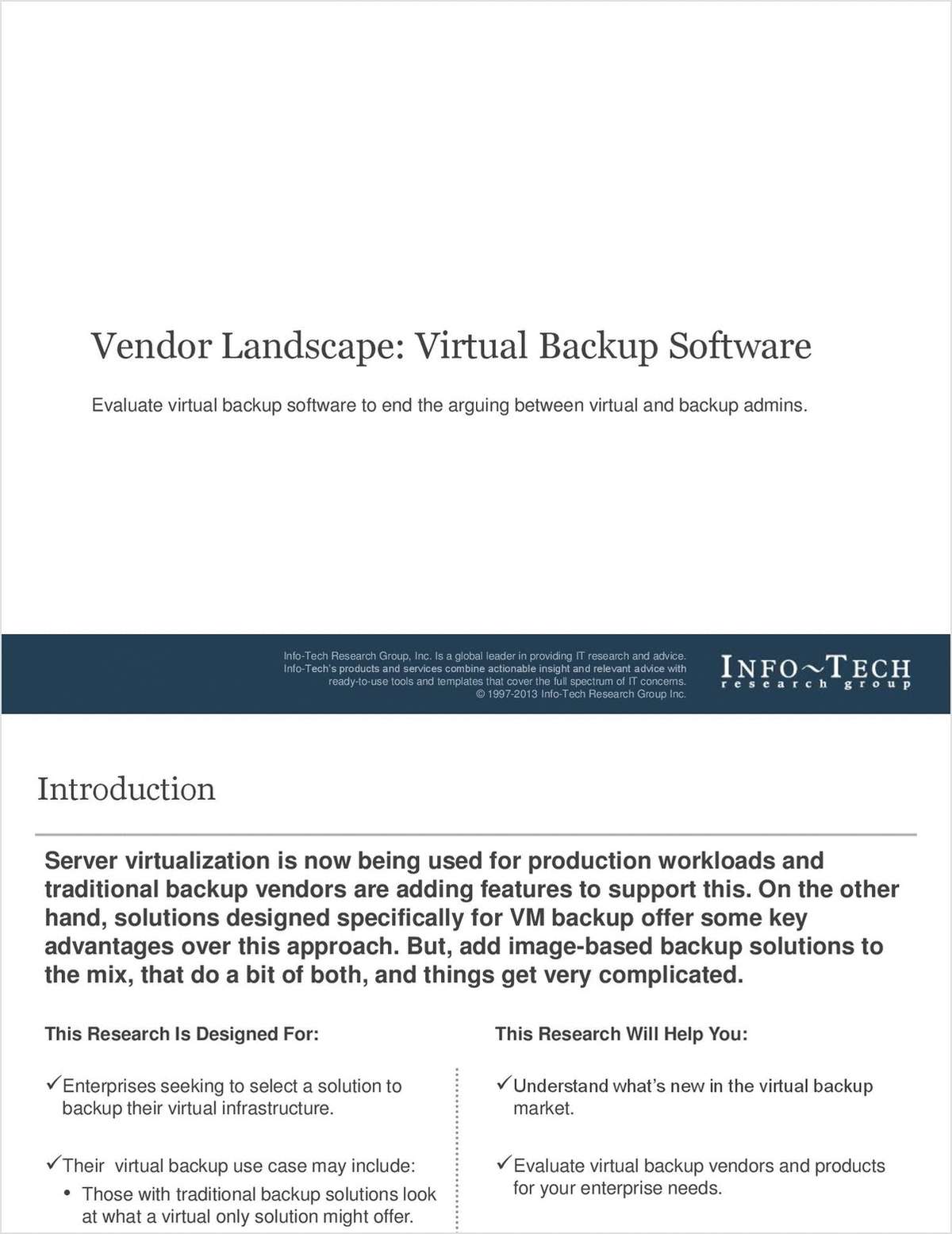 Info-Tech Vendor Landscape: Virtual Backup Software