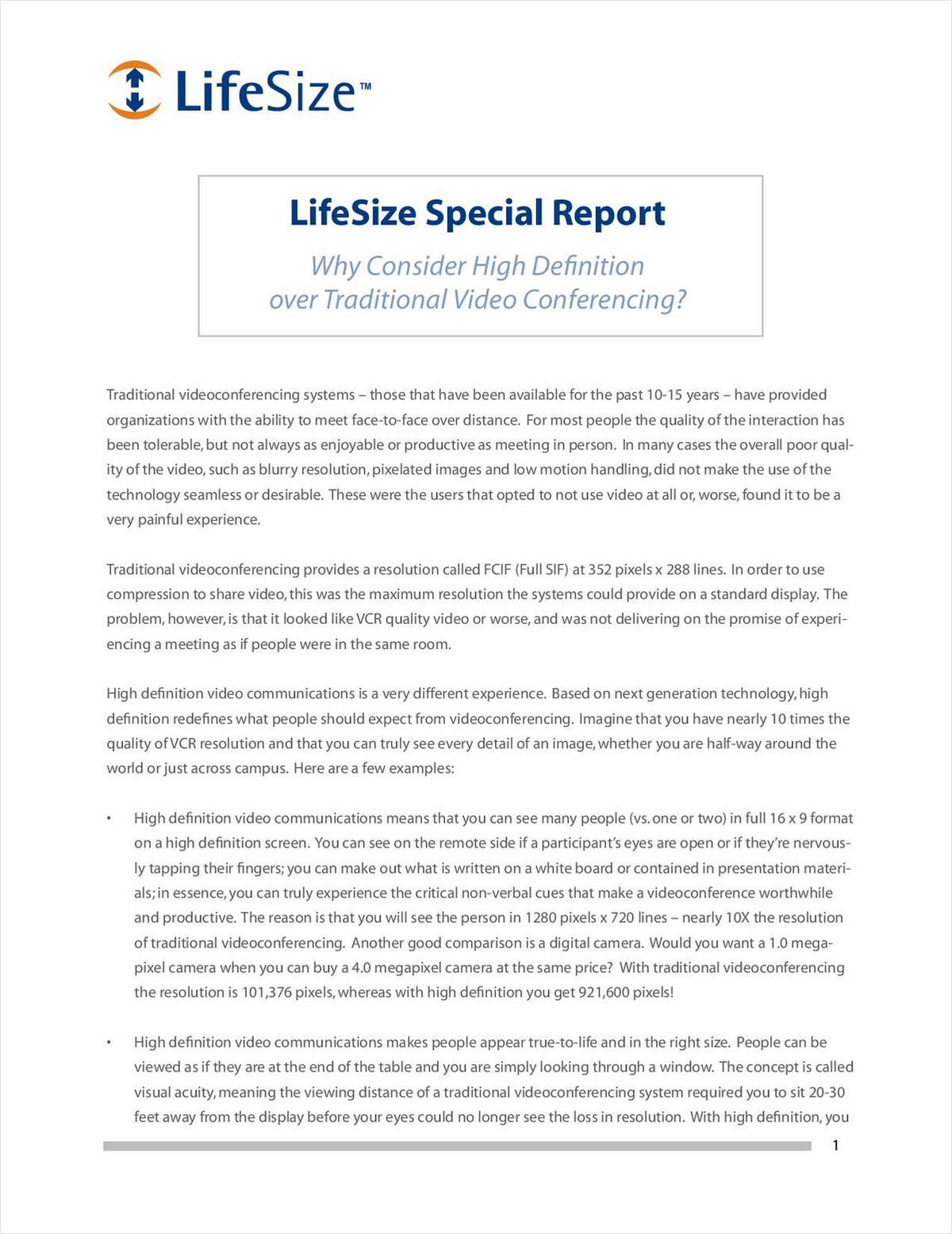 Download Special Report on High Definition And Traditional Video Conferencing